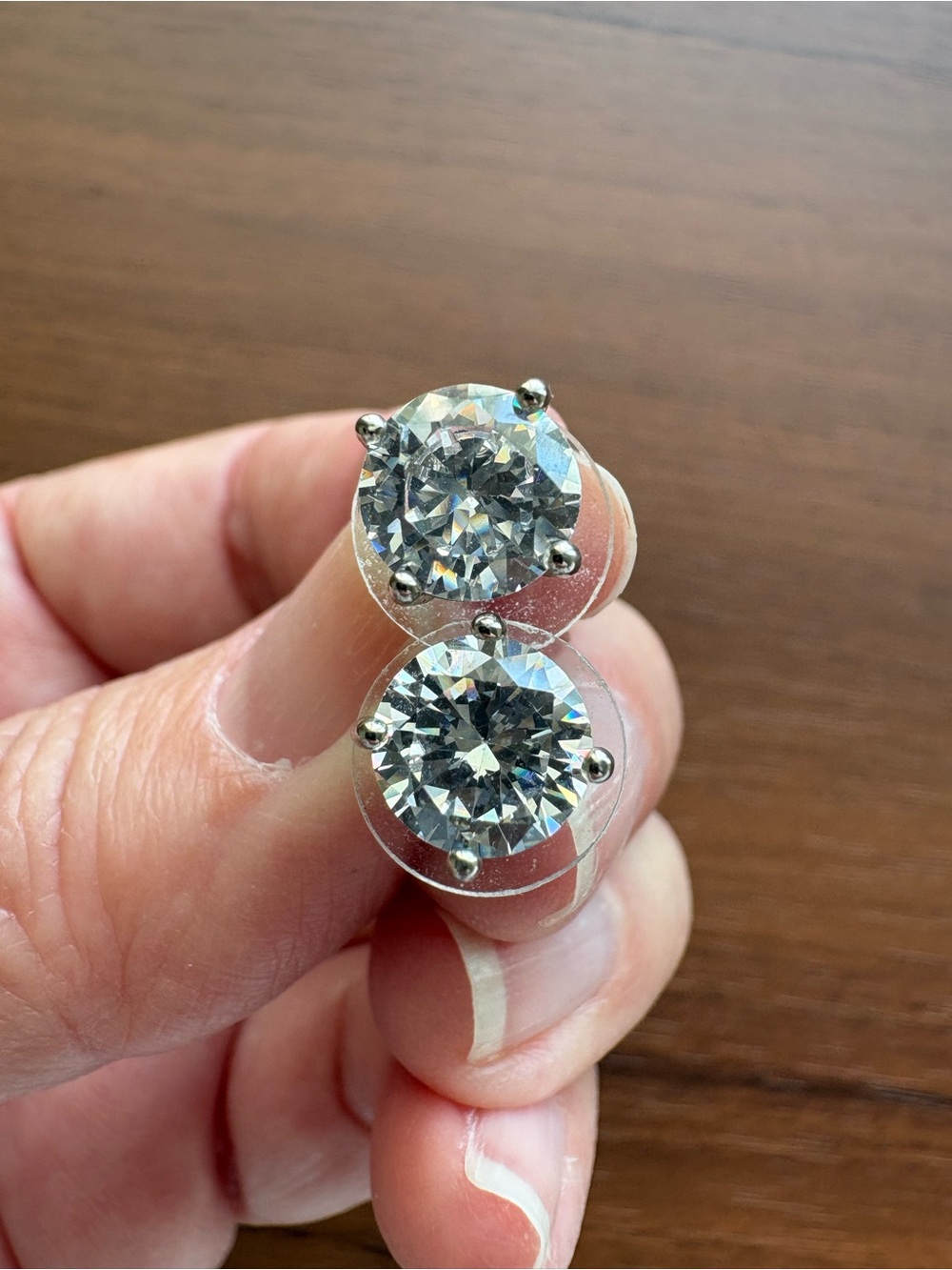 Classic Round Clear Crystal Stud Earrings - Silver Tones